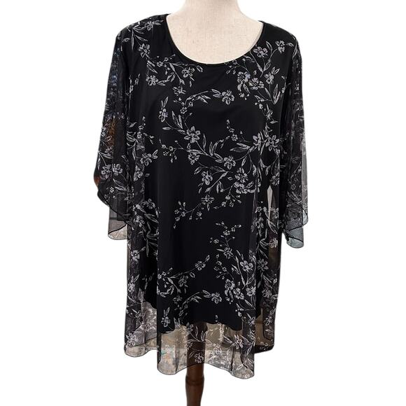 Miusey Black and Gray Sheer Over Solid Black Lining Blouse Size 3XL EUC - Picture 1 of 4